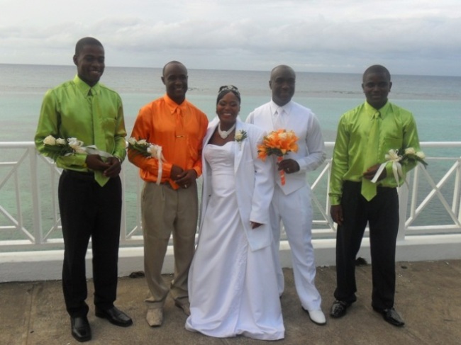 Jamaica Wedding Ceremony - Groomsmen without Jackets -with flowers
