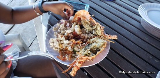 Lobster lunch at Pirate's Shack (Calico Jack) in Negril
