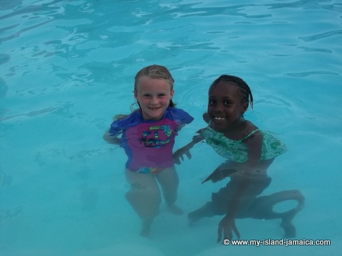 karena gayle and kid in pool at fdr resort jamaica