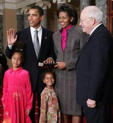 Obama and family at Swearing Ceremony