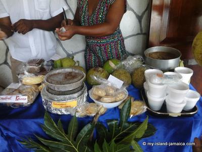 Breadfruit Pudding On Display With Other Breadfruit Products
