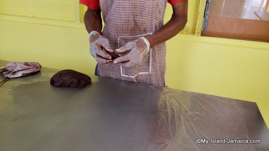 Jamaican chocolate tea, rolling the paste into sticks