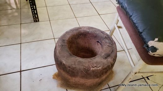 Mortar used to make beat cocoa beans to make Jamaican chocolate tea