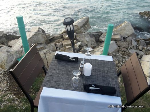 table near shoreline