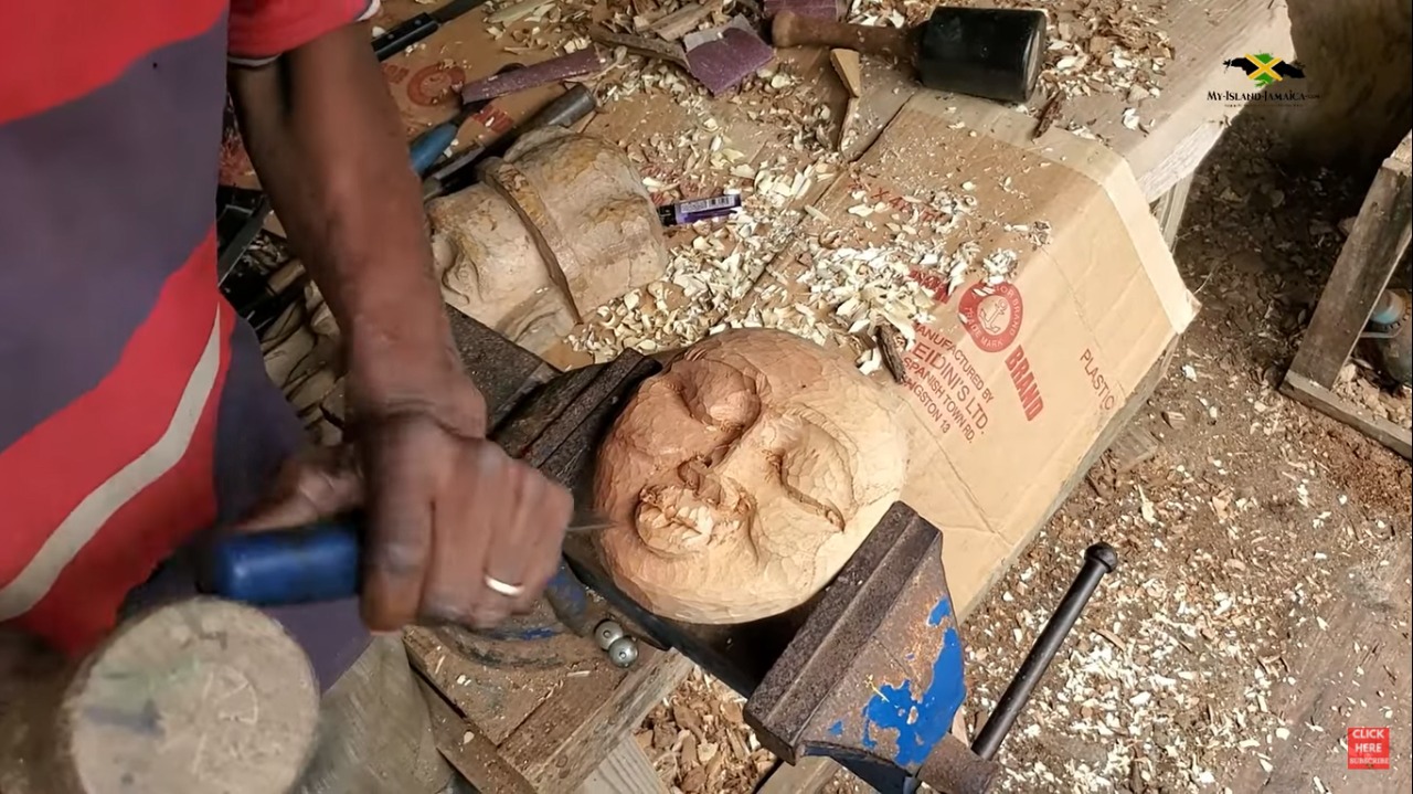 Jamaican Wood Carving | Mr Mason's Sculpting A Face