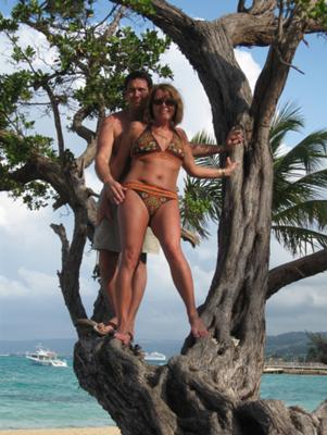 ocho rios beach jamacia - my hubby and I in a tree