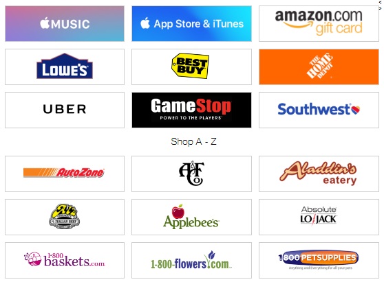 paypal gift card list