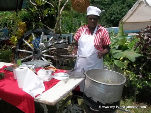 Jamaican lady baking Jamaican pudding