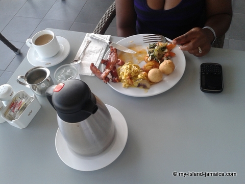 Mrs. Gayle Having Breakfast at Hotel Riu Palace