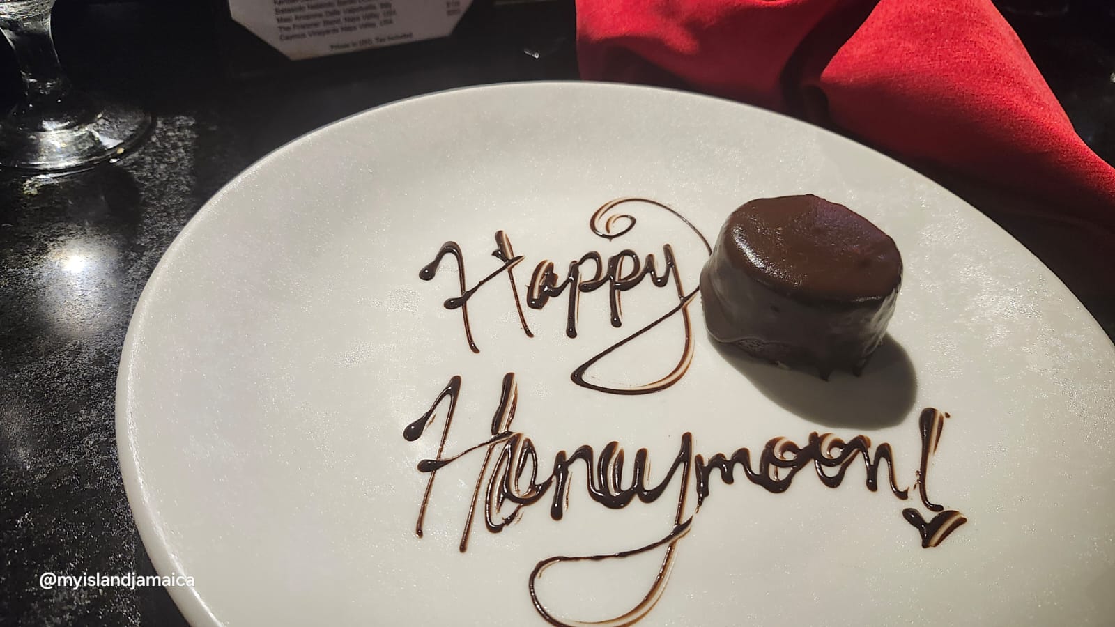 Happy anniversary dessert at Ocean Coral Spring Jamaica