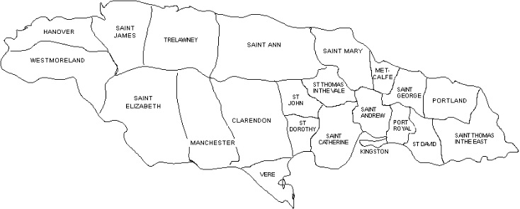 How many parishes were in Jamaica in 1844